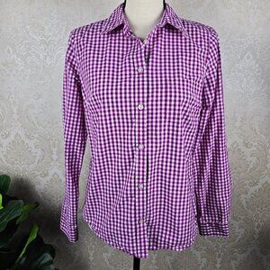 IZOD Size Small Pink and White Gingham Check Button Down Shirt Long Sleeve